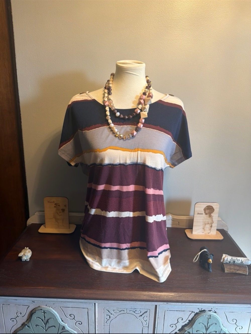 Women’s Short-Sleeve Striped Tee in Navy and Burgundy